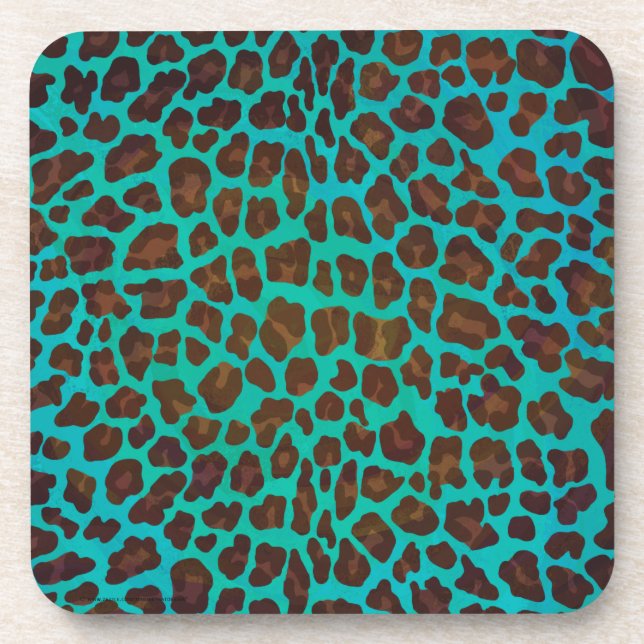 Dessous-de-verre Léopard Brown et Turquoise (Devant)