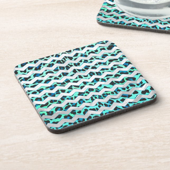 Dessous-de-verre Léopard noir et Turquoise (Côté gauche)