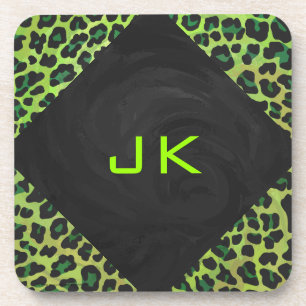 Dessous-de-verre Léopard noir et vert avec Monogramme