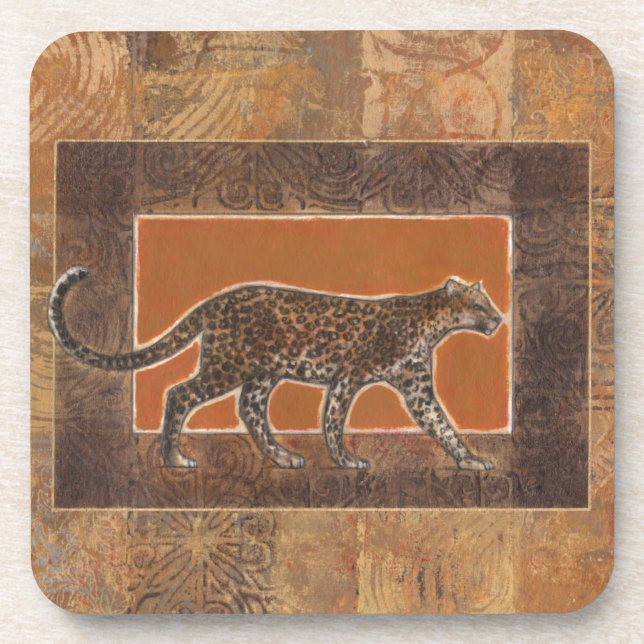 Dessous-de-verre Leopard sur Orange et Arrière - plan Brown (Devant)