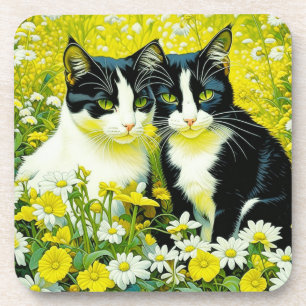 Dessous-de-verre Les chats adorables assis dans un champ de marguer