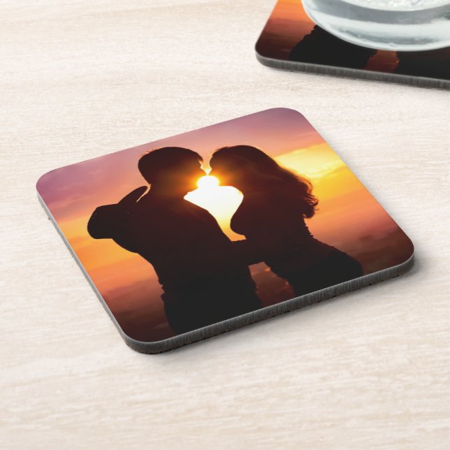 Dessous-de-verre Les couples silhouettent au coucher du soleil (Côté gauche)