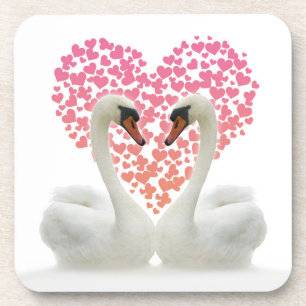 Dessous-de-verre Les cygnes d'amour avec les coeurs roses