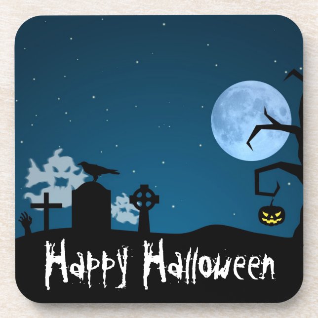 Dessous-de-verre Les fantômes d'Halloween au cimetière (Devant)