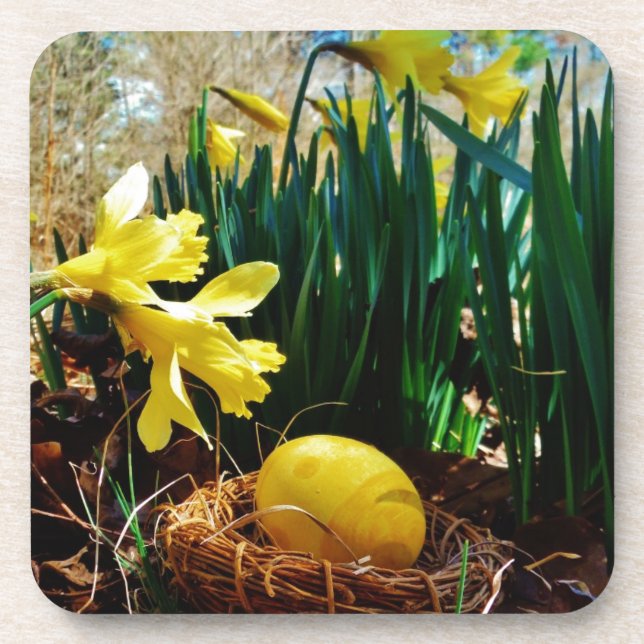 Dessous-de-verre Les jonquilles jaunes et un oeuf de Pâques jaune (Devant)