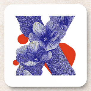 Dessous-de-verre Lettre florale X – Conception botanique géométriqu