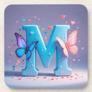 Dessous-de-verre Lettre M colorée avec papillons
