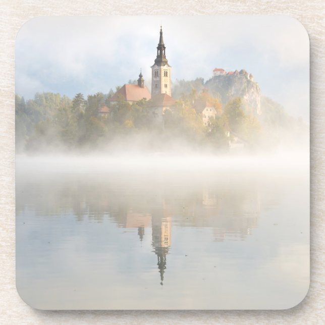 Dessous-de-verre Lever de soleil de Foggy au lac Bled (Devant)