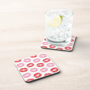 Dessous-de-verre Lèvres rouges et roses, motif de lèvres, rouge à l