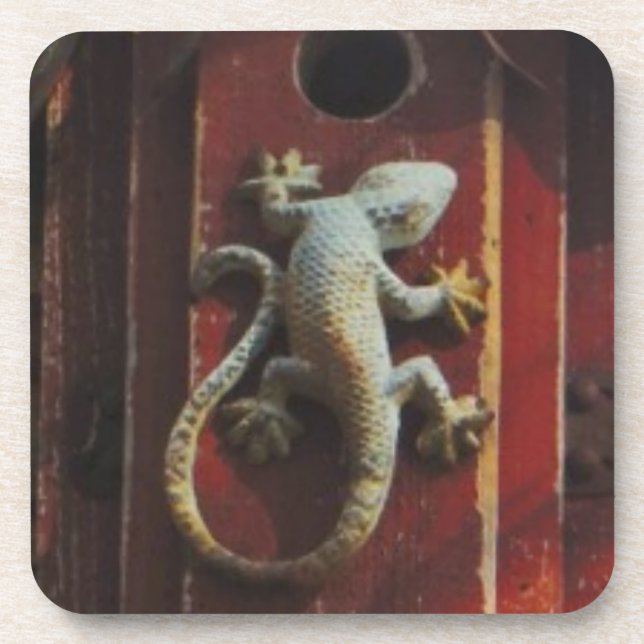 Dessous-de-verre lézard gris sur bois usé (Devant)