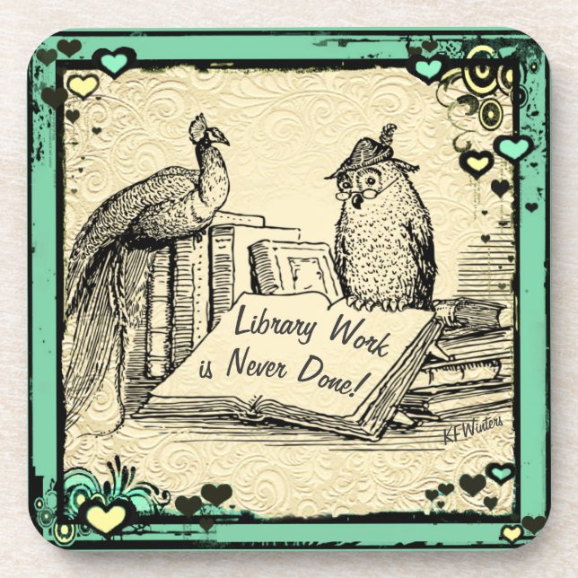 Dessous-de-verre Library Gift. Librarian Assistant Gift. (Devant)