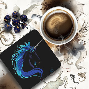 Dessous-de-verre Licorne noire élégante Fantaisie Magique Bleu Arge