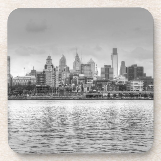 Dessous-de-verre Ligne d'horizon Philadelphie en noir et blanc (Devant)