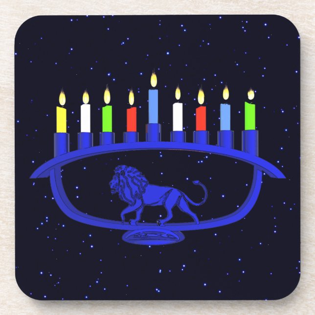 Dessous-de-verre Lion bleu Menorah (Devant)