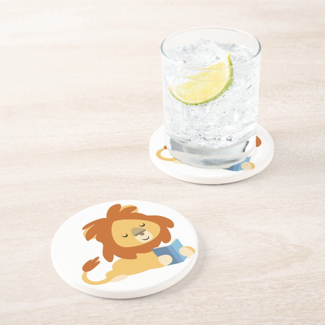 Dessous de verre Lion de dessin animé en lecture m (Côté)