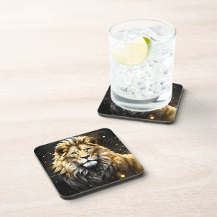 Dessous-de-verre Lion Mâle Majestic D'Or Et De Gris,