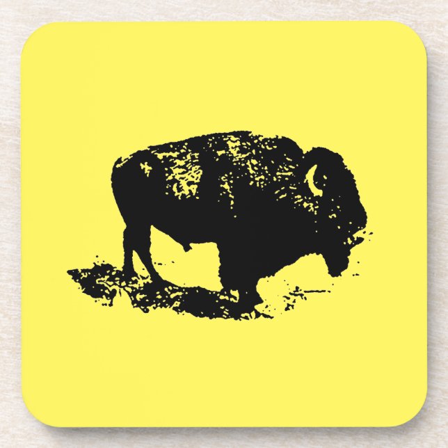 Dessous-de-verre Lithographie de bison de buffle Élégant noir jaune (Devant)
