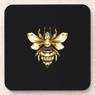 Dessous-de-verre Logo Faux Gold Foil Bee Polygonal sur Noir