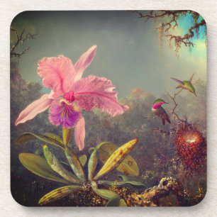 Dessous-de-verre L'orchidée de Cattleya et trois colibris Heade