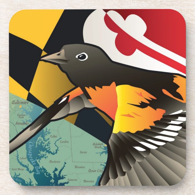 Dessous-de-verre Loriot de citoyen, oiseau d'état du Maryland (Devant)