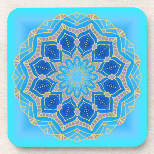 Dessous-de-verre Lotus mandala in turquoise and blue