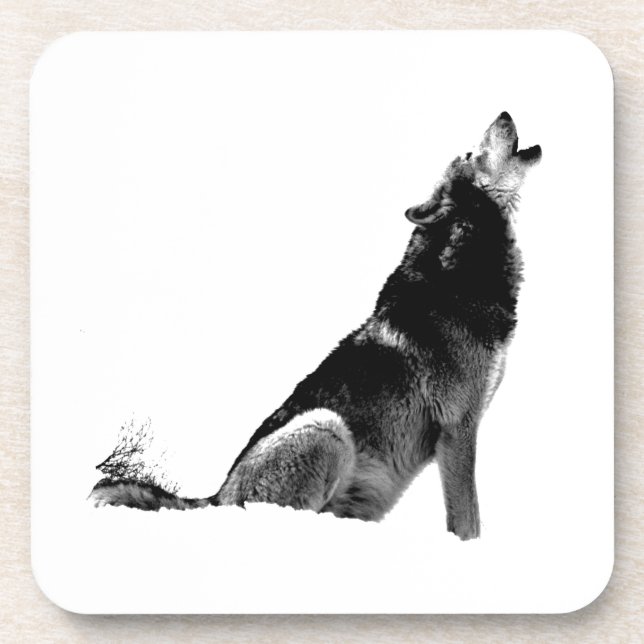 Dessous-de-verre Loup de Howling blanc noir (Devant)