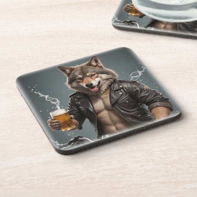 Dessous-de-verre Loup de motards et bière (Côté gauche)
