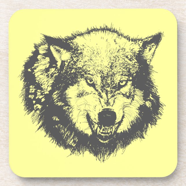 Dessous-de-verre Loup en colère en noir (Devant)