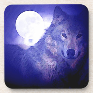Dessous-de-verre Loup, Lune et Nuit Bleue