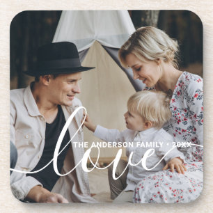 Dessous-de-verre 'Love' Photo de famille personnalisée avec nom per