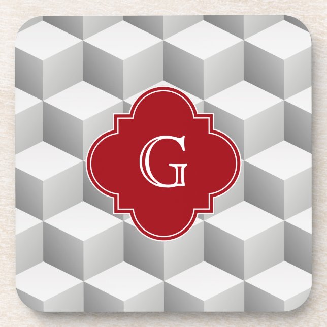 Dessous-de-verre Lt Grey Blanc 3D Look Cubes Cranberry Monogramme (Devant)