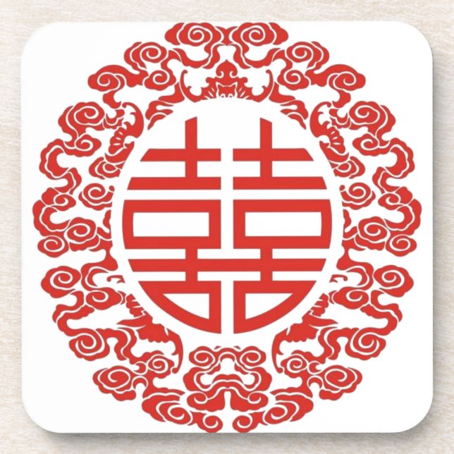 Dessous-de-verre Lucky rouge double bonheur mariage chinois (Devant)