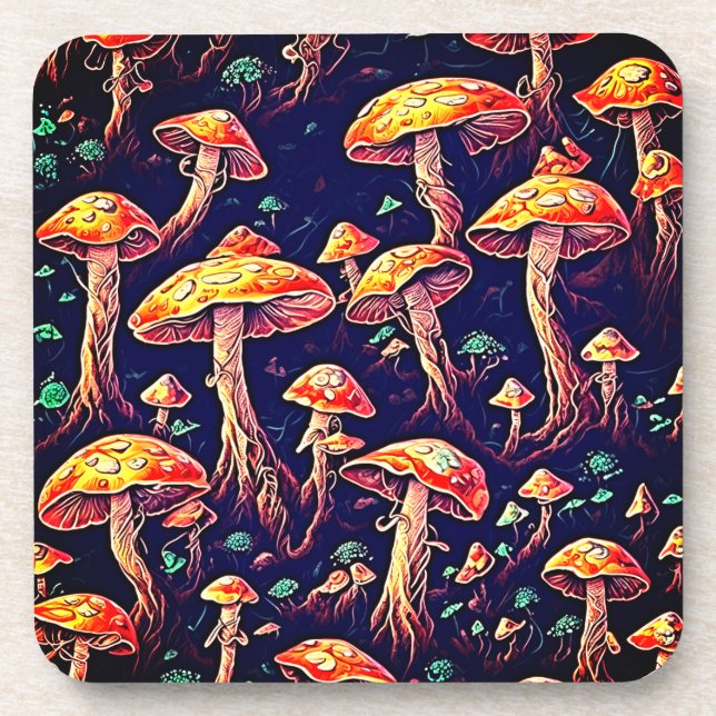 Dessous-de-verre Lumière dans la magie noire : Champignon biolumine (Devant)