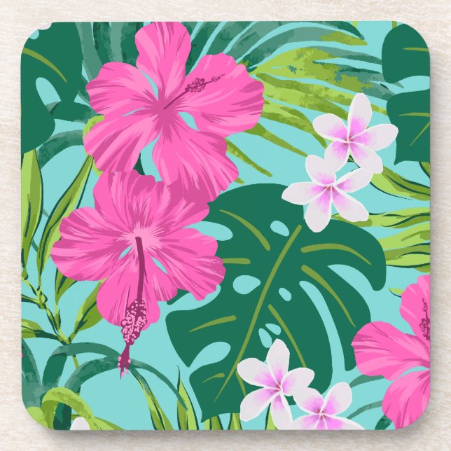 Dessous-de-verre Luna Hibiscus Garden Hawaiian - Rose et Turq (Devant)