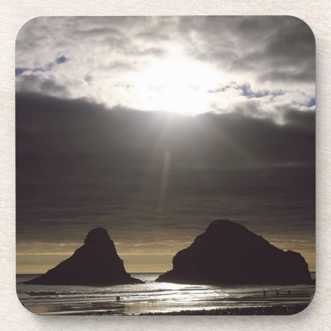 Dessous-de-verre Lune au-dessus des rochers océaniques Oregon (Devant)