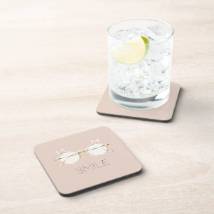 Dessous-de-verre Lunettes aux oreilles de lapin blanc rose Sourire