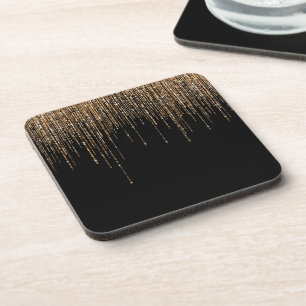 Dessous-de-verre Luxe Chic Black Gold Fringe Parties scintillant ét