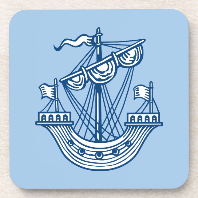 Dessous-de-verre Lymphad (Bateau héraldique) - Indigo Style Blue (Devant)