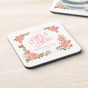 Dessous-de-verre M. et Mme Elegant Floral Wedding Coaster
