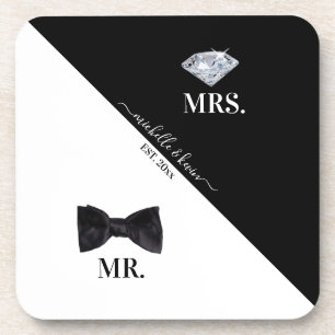 Dessous-de-verre M. & Mme Mariage noir et blanc