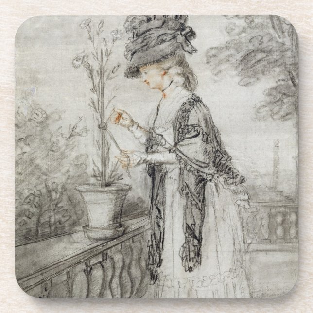 Dessous-de-verre Madame sur une terrasse tendant une usine (Devant)