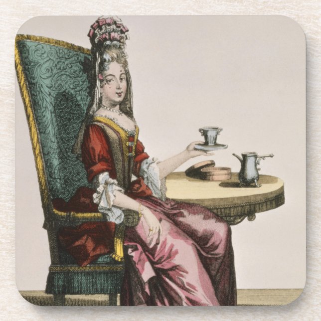 Dessous-de-verre Madame Taking Coffee, plat de mode, c.1695 (Devant)