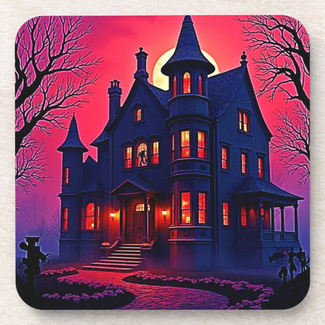 Dessous-de-verre Maison Haunted éffrayant à Dusk Design (Devant)