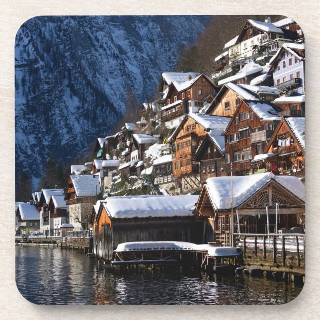 Dessous-de-verre Maisons en bois au bord du lac à Hallstatt, Autric (Devant)