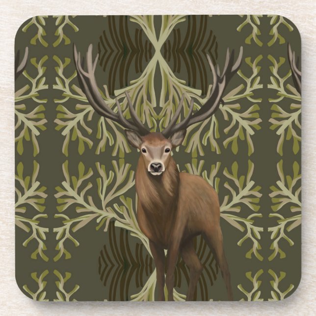 Dessous-de-verre Majestic Stag Abstraite Green Forest (Devant)