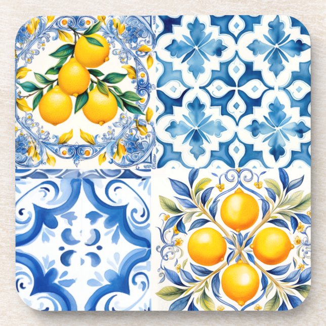 Dessous-de-verre Majolica, citron, carreaux siciliens, (Devant)