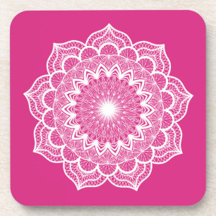 Dessous-de-verre Mandala blanc sur fond rose