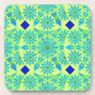 Dessous-de-verre Mandala motif, turquoise, bleu, vert citron