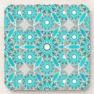 Dessous-de-verre Mandala motif, turquoise, gris argenté et blanc