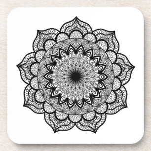 Dessous-de-verre Mandala noir sur fond blanc